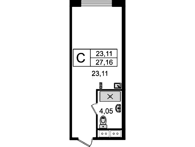Квартира студия 27.16 м², 4/14 эт., Комплекс апартаментов «Ladozhsky Avenir»